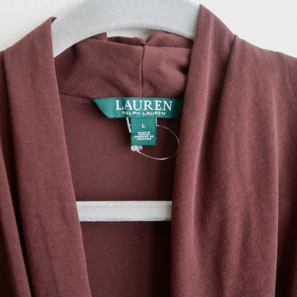 NWOT Ralph Lauren Brown Long Sleeve Drape Front Top - Picture 3 of 10
